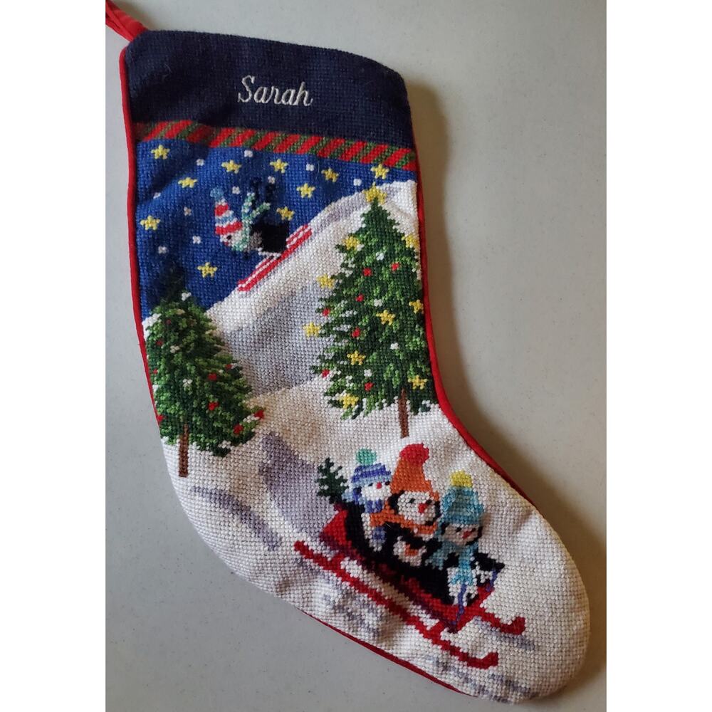 Embroidered Sarah Sleigh Ride Christmas Stocking standard Size Xmas in July